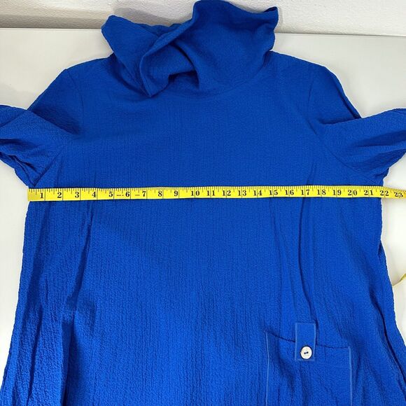 Ali Miles Top Shirt Womens Large Blue Textured Cowl Art Abstract Blouse - Picture 10 of 12